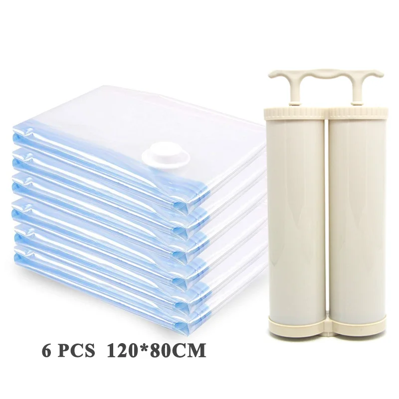 

Clear Vacuum Bags for Clothes with Pump Clothe Storage Bag Luggage Travel Compressed Bags Space Saver Wardrobe Airtight No Leak