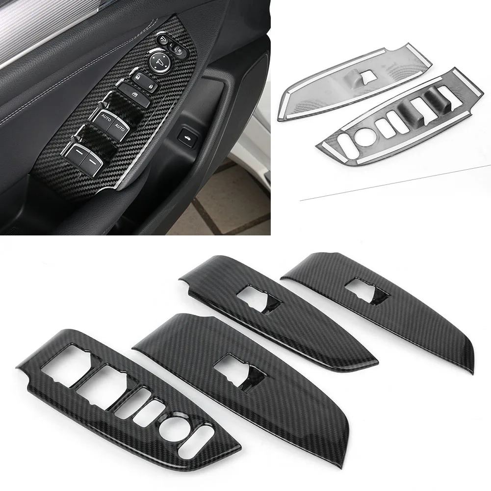 Carbon Fiber Style Window Lift Switch Button Panel For HONDA Accord 2014-2017