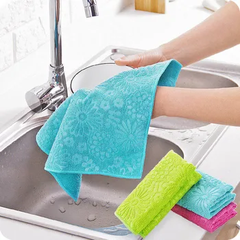 

1Pcs Water Absorbent Hand Towel Scouring Pad Drying Cloth Dish Cleaning Rag Microfiber 30*30CM Home Cleaning Tools