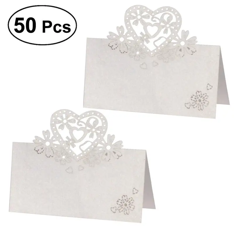 50Pcs Heart Shape Name Place Cards Small Tent Cards Beautiful Names Cards for Engagement Wedding Anniversary Party