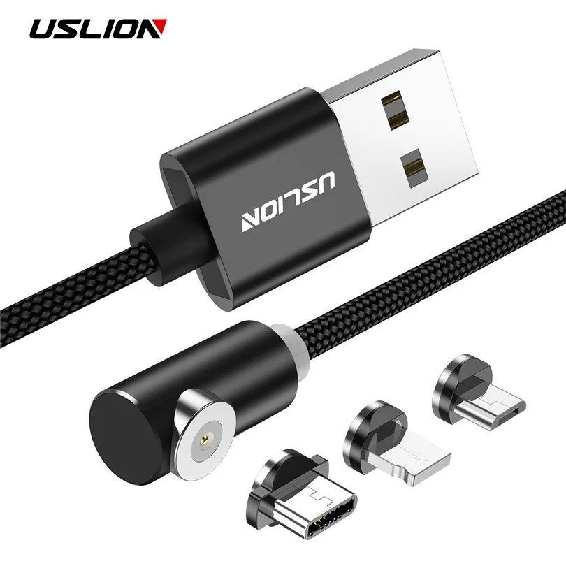 USLION 1 м L-Line 90 градусов Магнитный usb-кабель Магнит Micro USB для iPhone X XS Max 8 7 6 type C кабель для samsung Xiaomi huawei