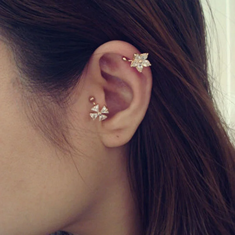 

Sale 1pc U-Type Cartilage Lady Fake Earring Clip Crystal Flower Ear Cuff Wrap Clip On