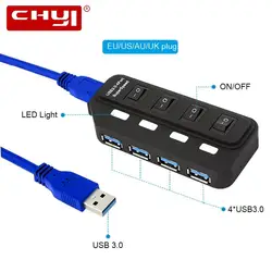 CHYI 4 USB 3,0 Порты и разъёмы адаптер концентратор с светодио дный свет на/выключения USB3.0 концентратор Splitter ЕС AU США великобритания Мощность
