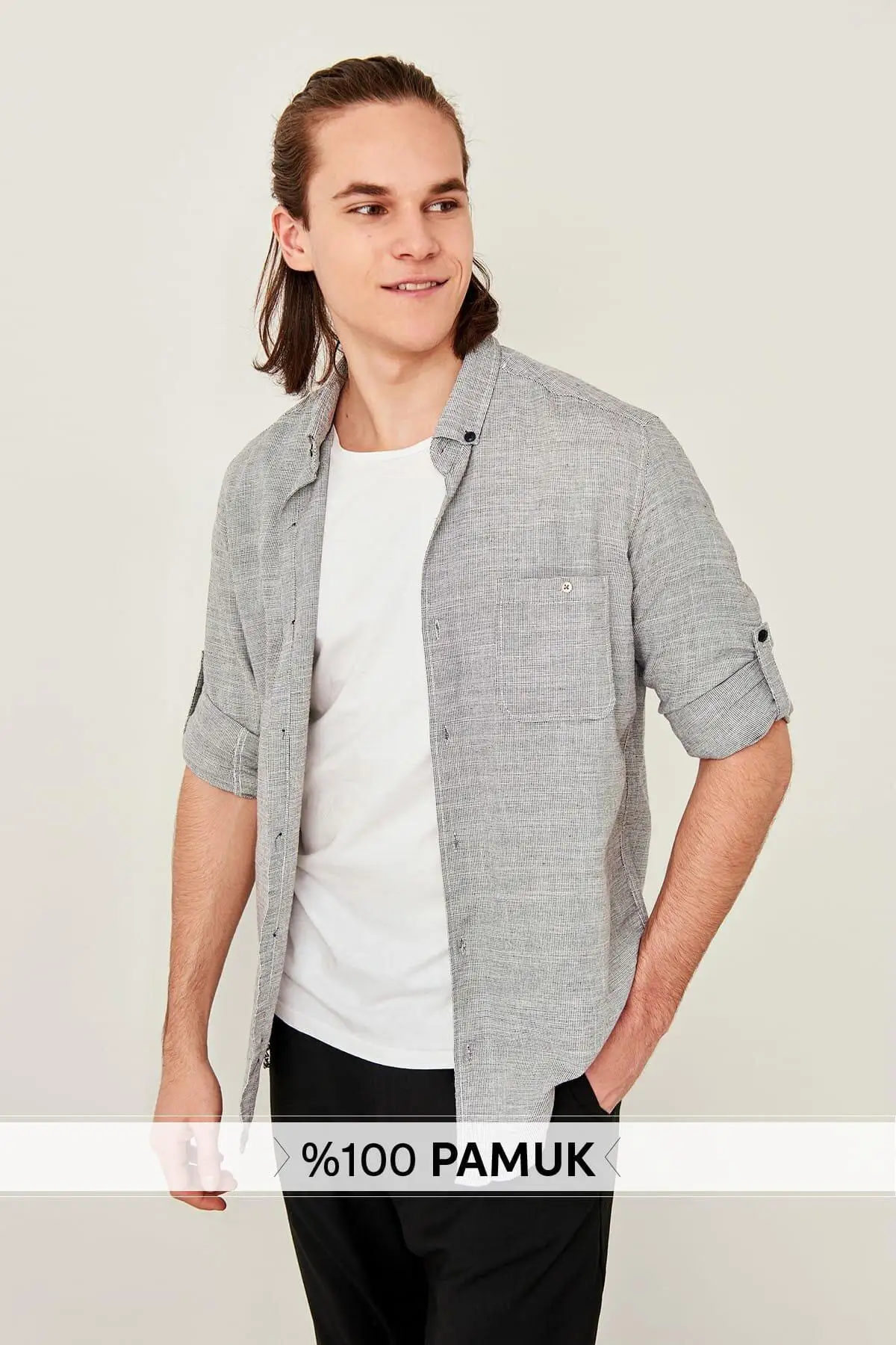 Trendyol светильник синий для мужчин Slim Fit один карман эполеты рубашка TMNSS19RS0007| |