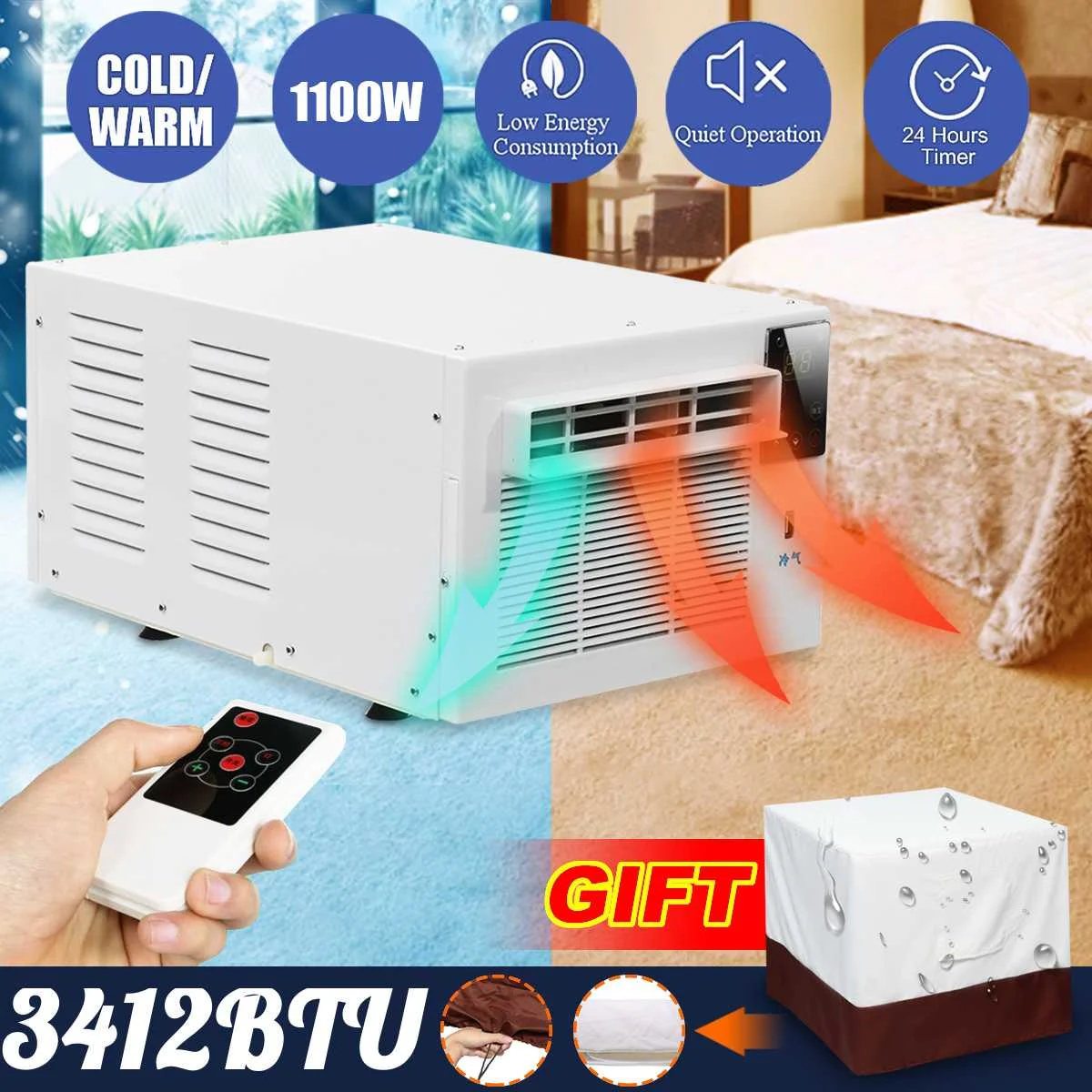 

Desktop air conditioner 220V/AC 1100W 24-hour timer Cold/Heat dual use With remote control LED control panel Pet air conditione