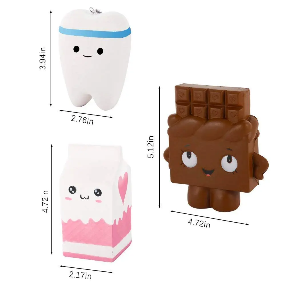 Новые 3 Pack Kawaii Jumbo замедлить рост планки, ароматические мягкий Шоколадный Бар, зуб, молоко Картонные Игрушки для детей или стресс Relie