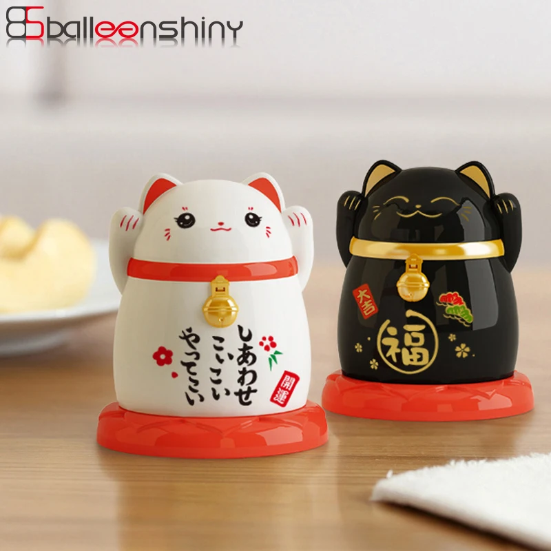 

BalleenShiny ABS Lucky Cats Toothpick Storage Box Japanese Style Fortune Cat Dust-proof Decoration Gadgets Organizer Gifts