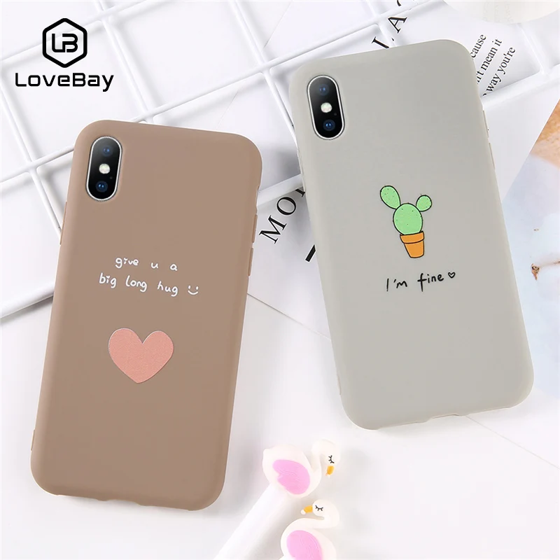 

Lovebay Phone Case For iPhone 6 6s 7 8 Plus X XR XS Max Cute Cartoon Letter Love Heart Cactus Soft TPU Phone Case For iPhone X