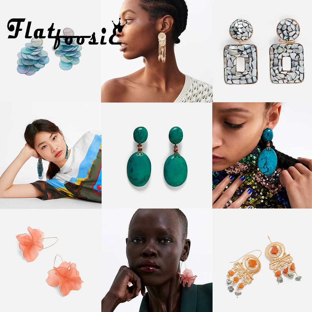 

Flatfoosie 2019 New Trendy Za Square Metal Drop Earrings For Women Fashion Boho Wedding Resin Vintage Wedding Maxi Party Jewelry