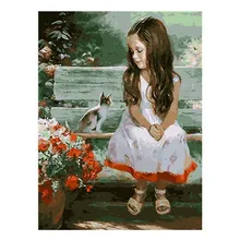 JSES-набор краски по номерам девочка и Кот бескаркасные кавы акриловые пигментные краски набор для детская живопись начинающих