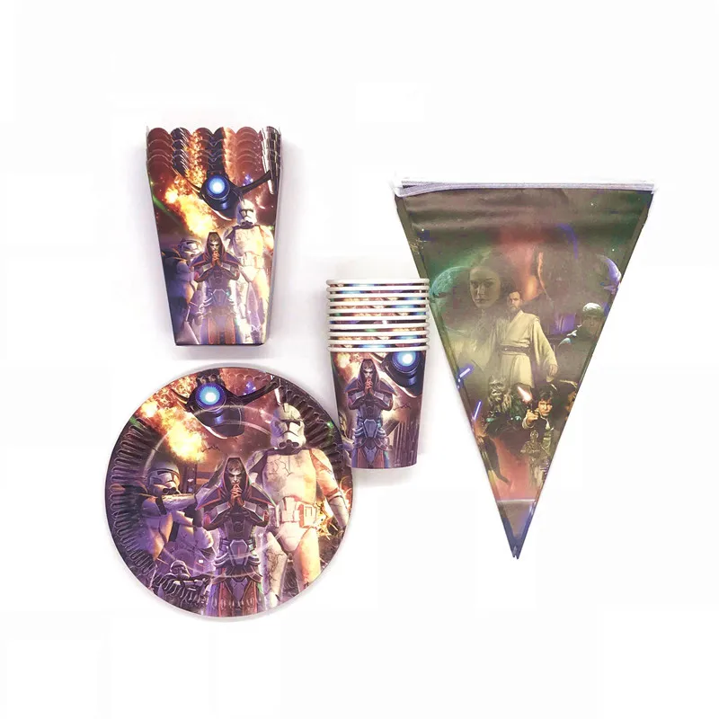 

40pcs/lot Star Wars Theme Wedding Cartoon Banner Popcorn Box Boys Birthday Party High Quality Paper Cup Plate Candy Box Supply