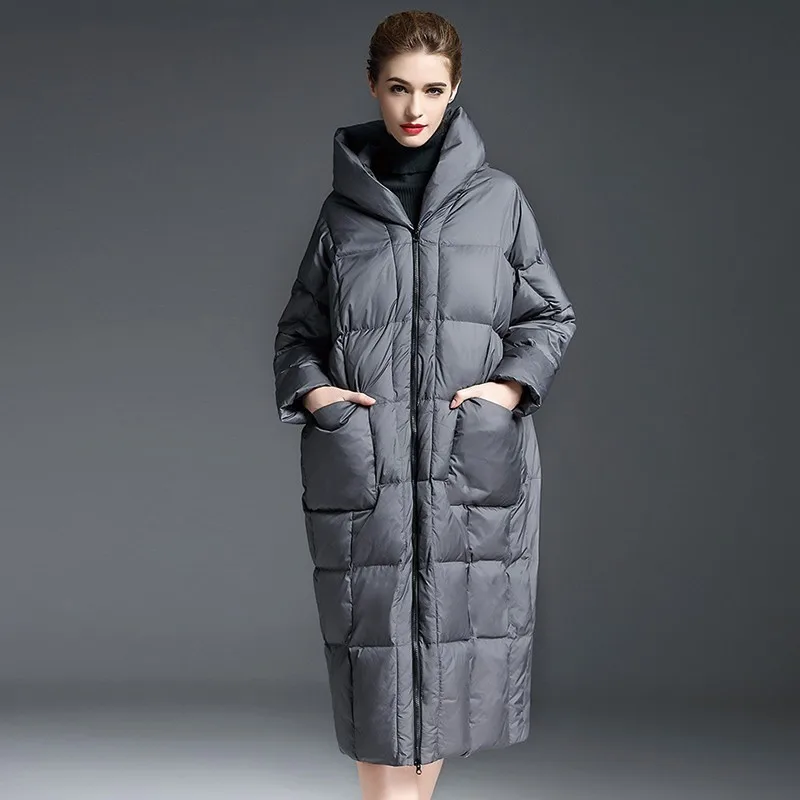 Bat Type Loose Plus Size White Duck Down Jacket Fashion Long Winter