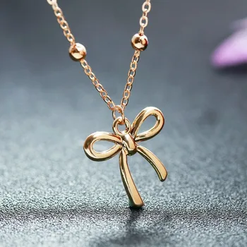 

YANGQI 2019 New Beautiful Bow Tie Pendant Necklace With Rhinestone Decorated For Women Trendy Lucky Animal Jewelry Female