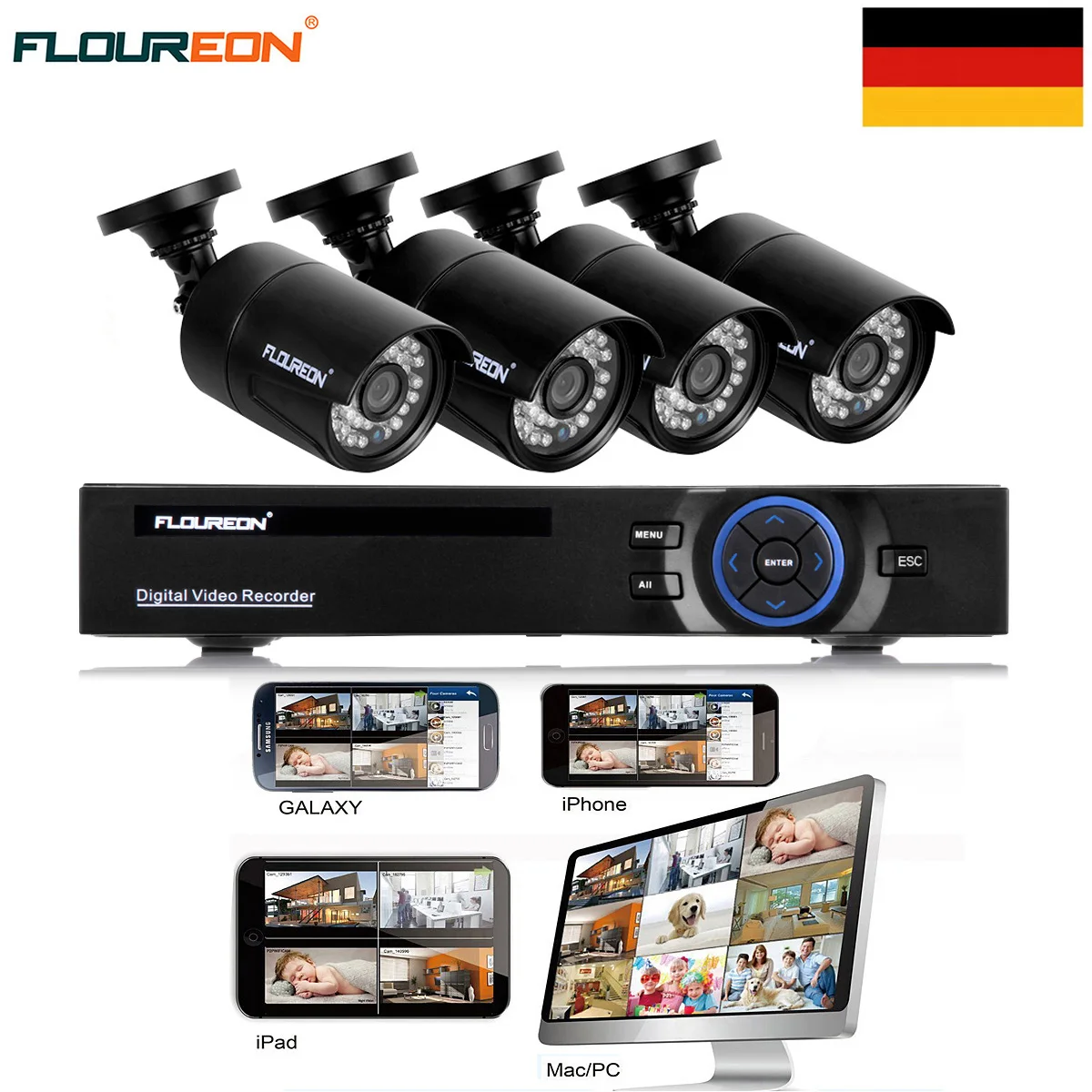 Floureon 1 X 8CH 1080N AHD DVR + 4 Открытый 2000TVL 960 P 3 Мп камера безопасности системы Комплект