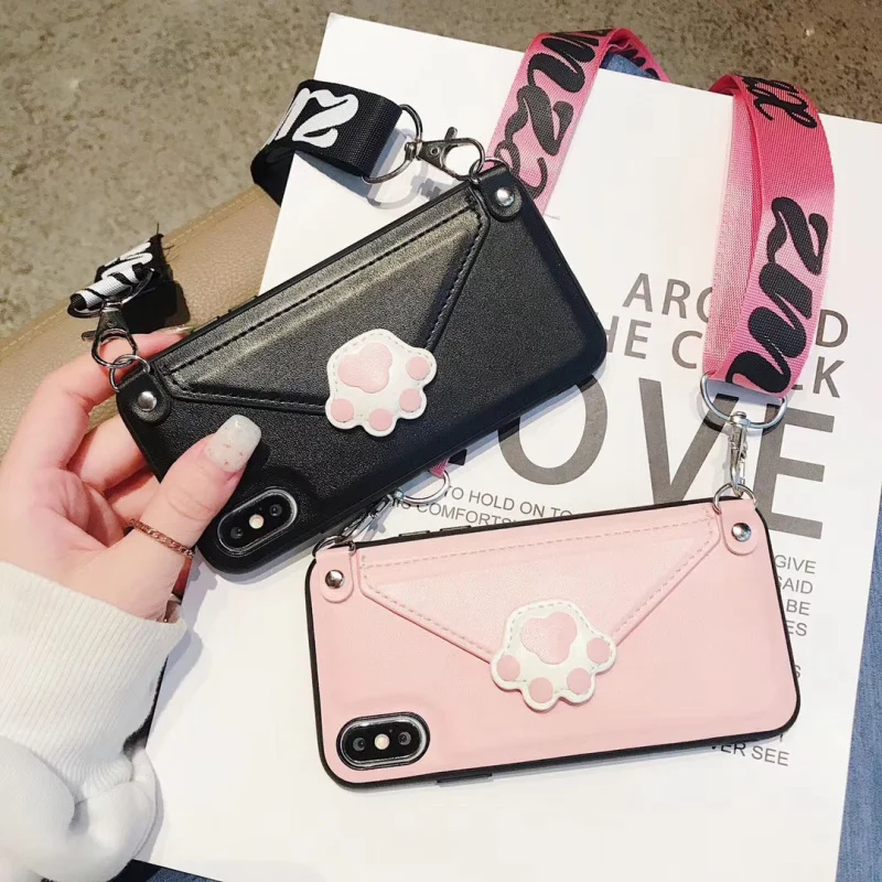 

Fashion Crossbody Cell Phone Wallet Case Cover For iPhone XS MAX XR X 8 7 6 6s Plus Case Card Slot Handbag Purse With Long Chain