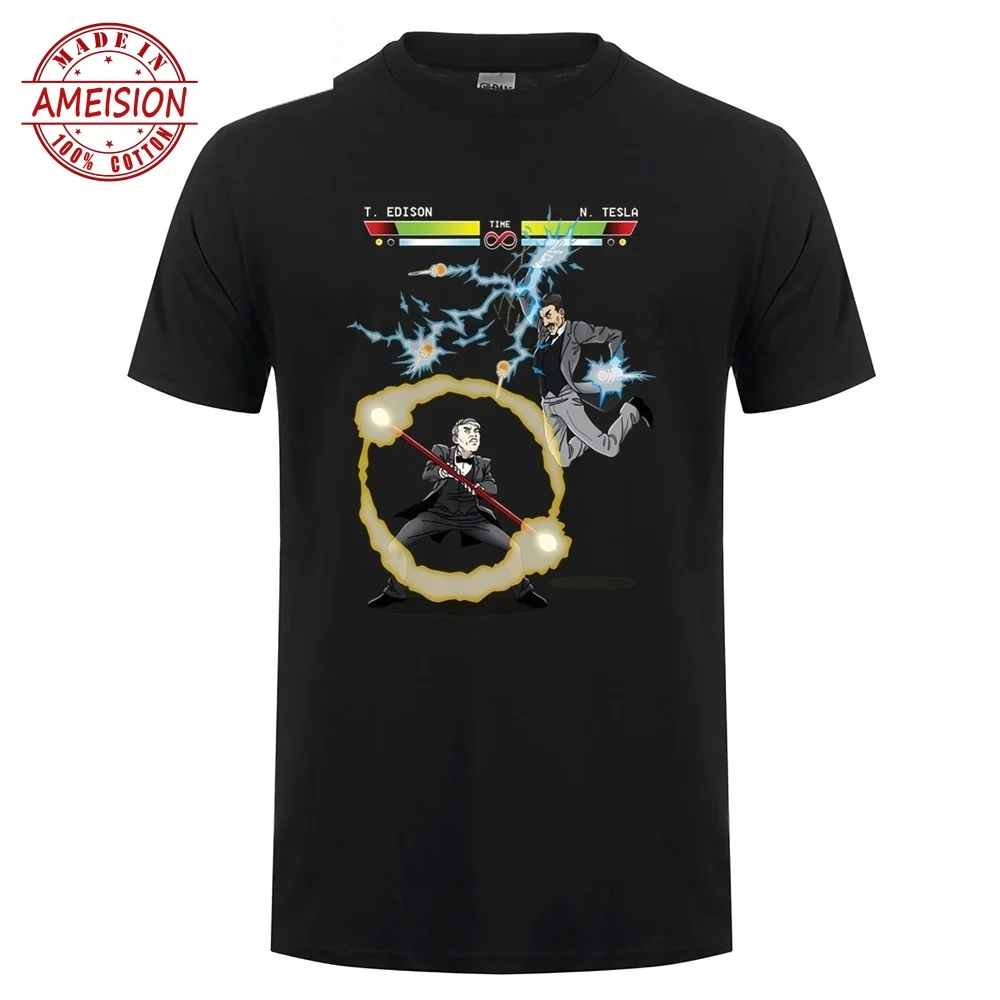 2019 Men starnger things Edison vs Tesla best Fitness Body Buildin men T-Shirts black hole anime t shirts