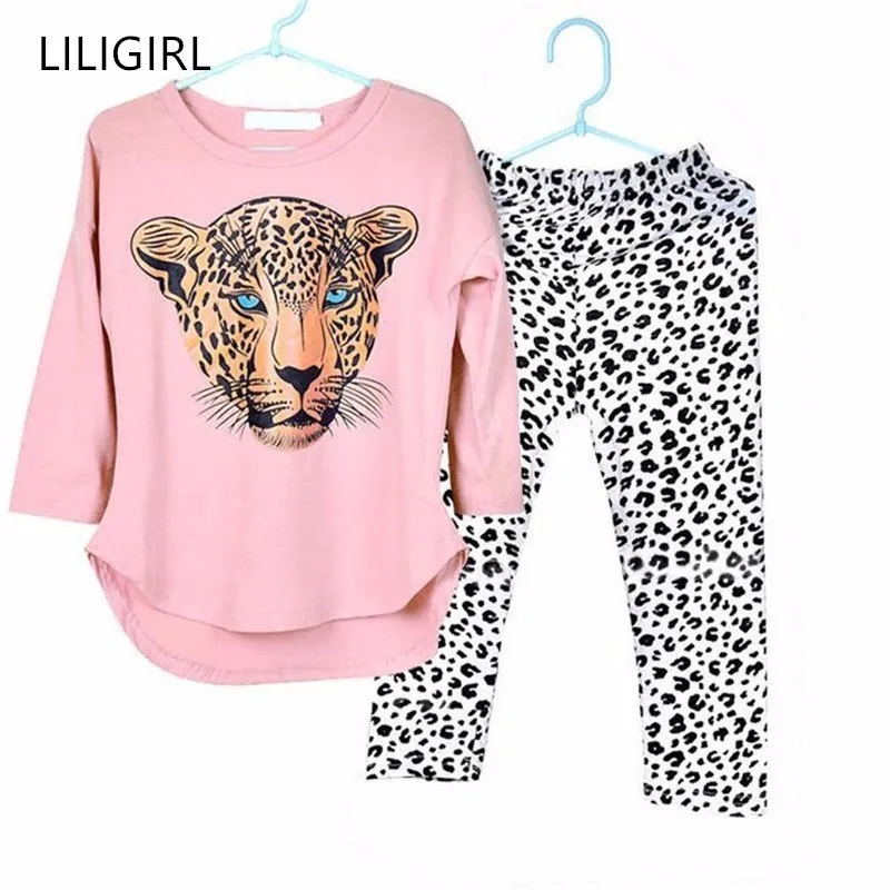

LILIGIRL 2Pcs Baby Girls Cotton Clothes Sets Kids Tiger Tops+Leopard Leggings Pant Suit for Summer Children Clothing Outfits