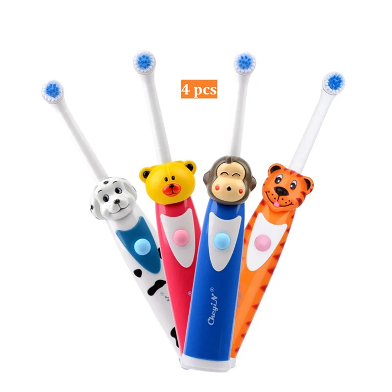 

4Pcs Vibration Teeth Whitening Brush Cartoon Children Kids Electric Toothbrush Sets with Soft Bristles Replacment Brush Heads