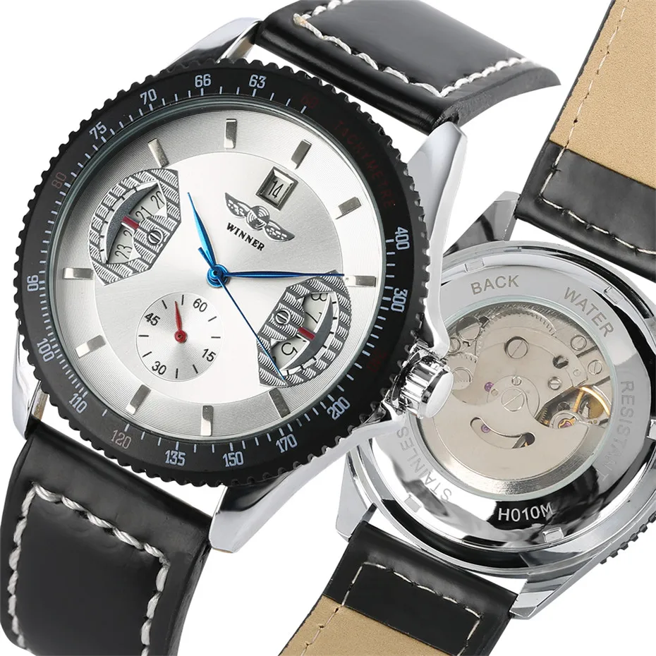 

Business Mechanical Watches Men Auto-Date Calendar Display Automatic Wristwatch High Quality Genuine Leather Men's Watch reloj