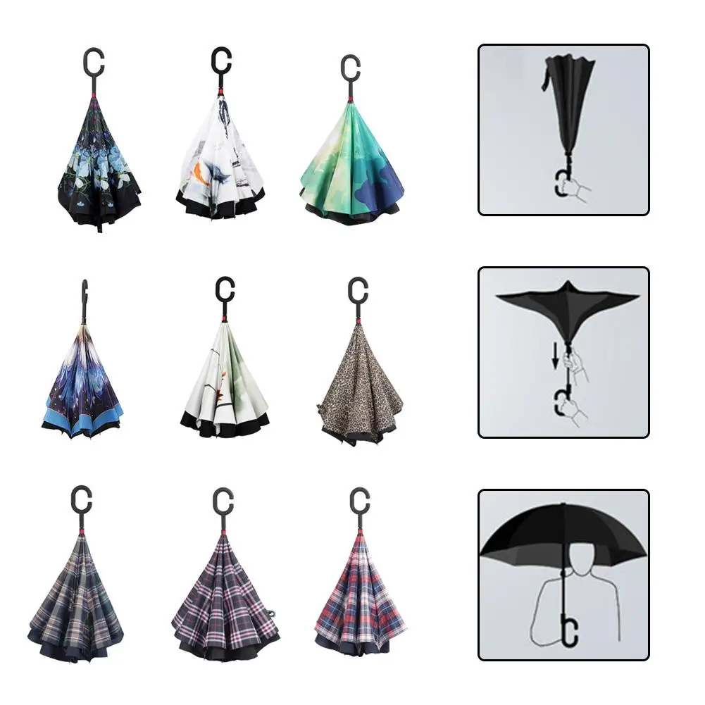 

Double Layer Reverse Umbrella Straight Rod Car Weatherproof Windproof Umbrella for Women with UV Protection Upside Down Umbrella