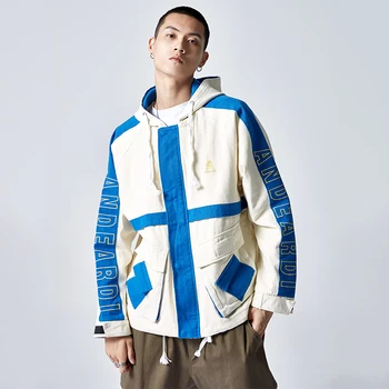 

2019 Spring Autumn New Men's Trend Brand Slim Casual Warm Clothes Japan-Style Korean Fashion Loose Stitching Hooded Tooling Coat