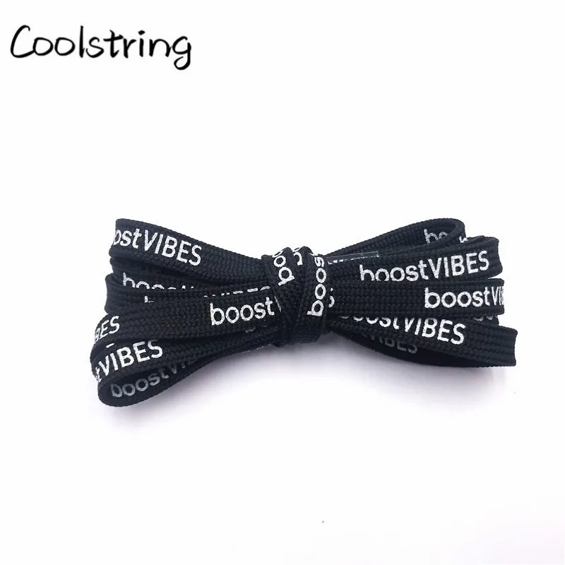 Coolstring Flat White Black Printed BoostVIBES Shoelaces Two Sided Printing Letter Bootlaces For Sports Basketball Canvas Shoes Coolstring Flat White Black Printed BoostVIBES Shoelaces Two Sided Printing Letter Bootlaces For Sports Basketball Canvas Shoes
