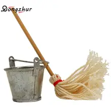 Dongzhur Оловянное ведро и Швабра миниатюрные 1:12 аксессуары для кукольного домика модель кукольного дома наружное украшение сада