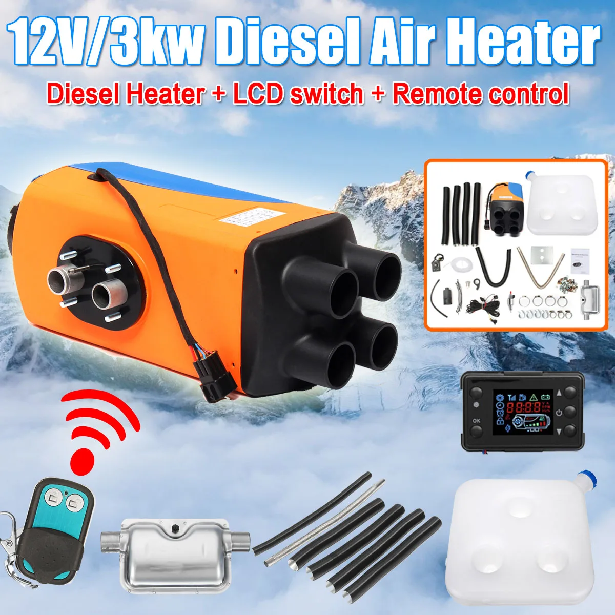 

KROAK 12V Car Heater 3KW Air Diesels Heater Parking Heater With LCD Remote Control + Silencer for Car Heating Accessories