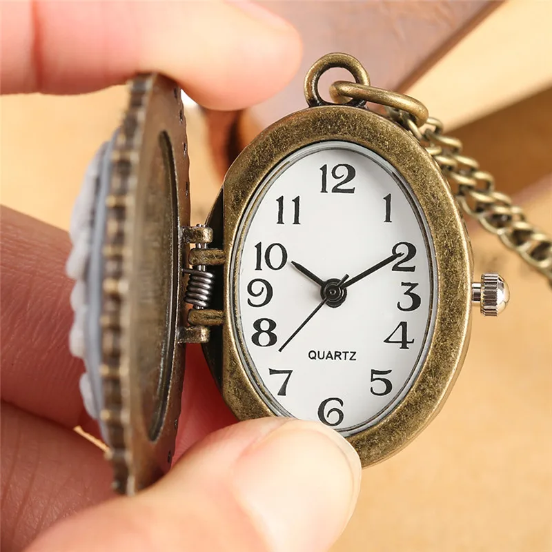 Кварцевые карманные часы Аналоговые в виде кулона изысканные для женщин винтажные Цветочные дома овальные карманные часы наручные часы с маленьким циферблатом с ожерельем