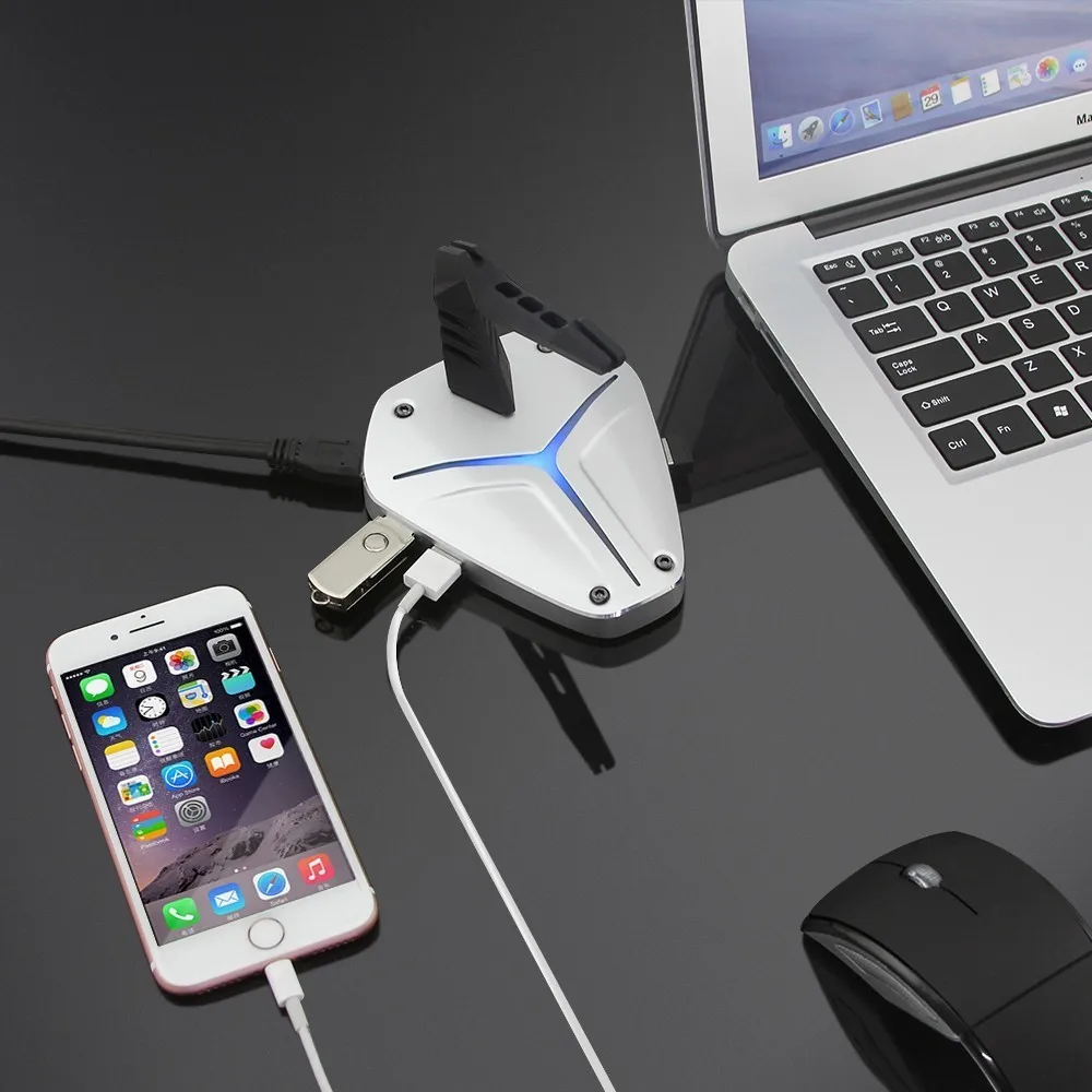 

CHUYI USB To 4 Port USB 3.0 HUB With Micro USB Charge Port LED Colorful Backlight Mouse Bungee Cord Clip For Phone Mouse Clamp