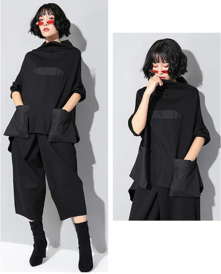 

Europe Fashion Women's T Shirt 2019 Spring Long-sleeved T-shirt Cotton Bat Sleeve Black Swallowtail Tops