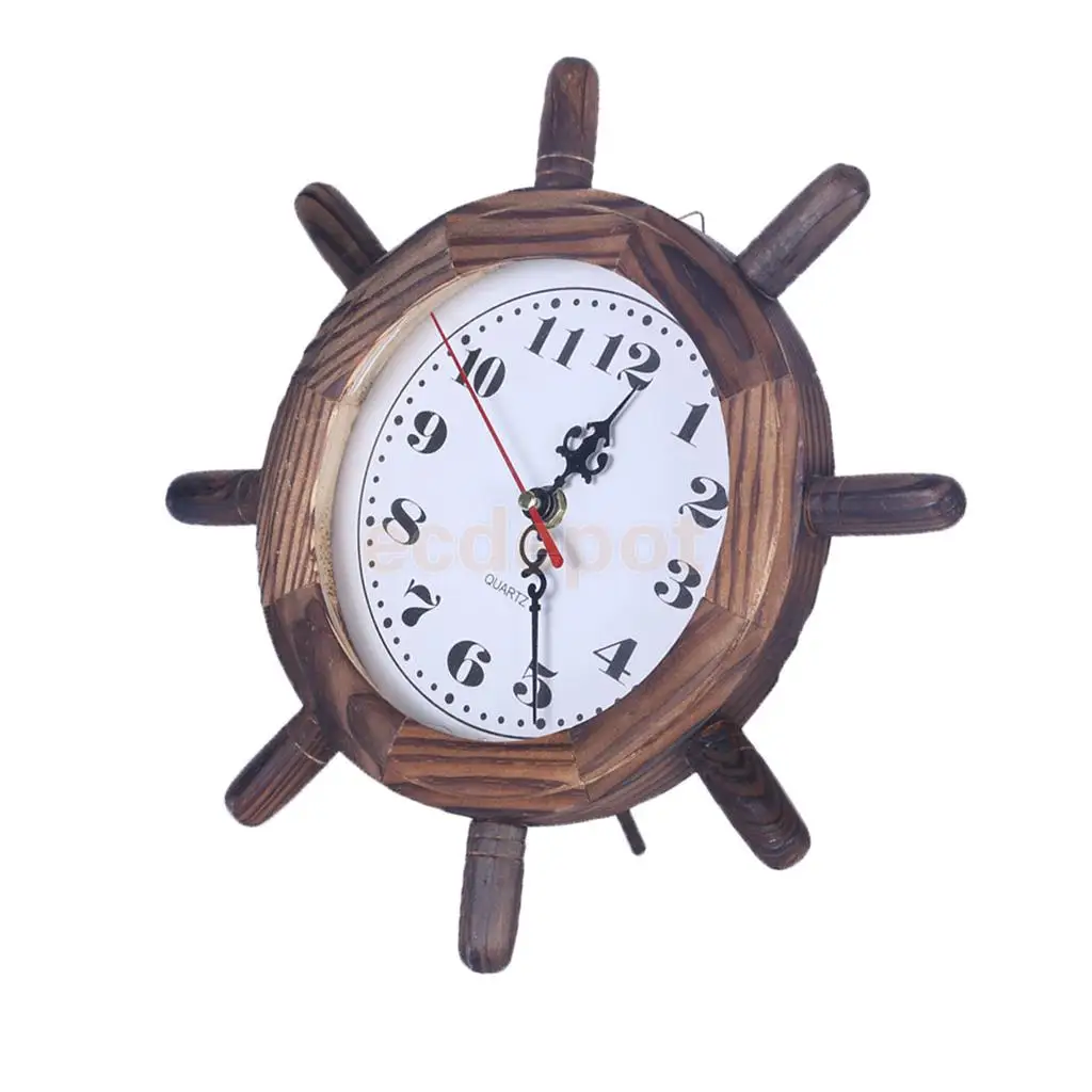 Wooden Ship Boat Steering Wheel Table Clock for Beachside Hut Home