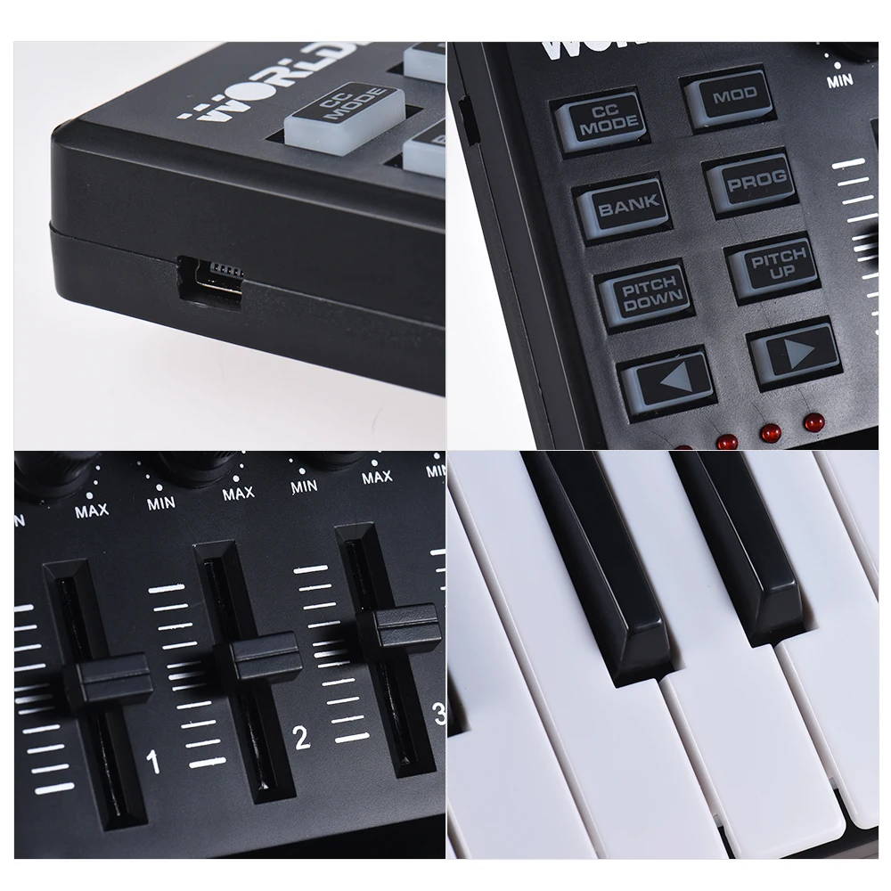 World Panda MINI 25-клавишная MIDI-Клавиатура ультра-Портативная USB MIDI клавиатура контроллер 8 красочных триггерные подушки с подсветкой