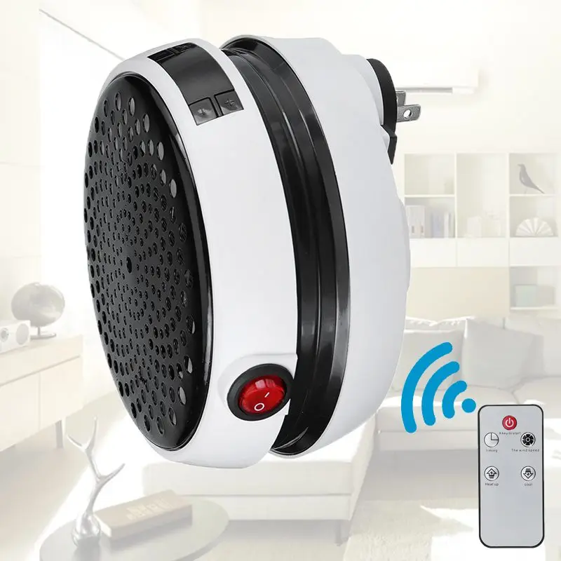 

900W Remote Control Mini Digital Electric Heater US Plug Portable Warm Air Blower Wall-Outlet Round Shape Home Electric Heater