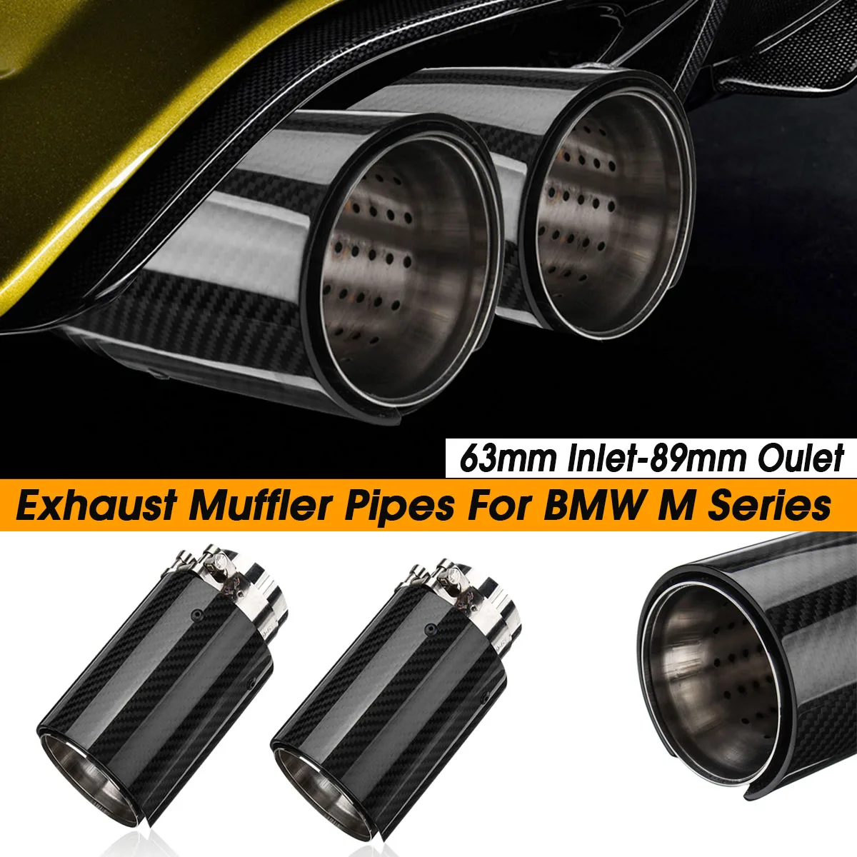 

2Pcs Universal 63-93mm Glossy Car Carbon Fiber Exhaust Muffler Tip Pipe Car Rear Tail Throat For BMW M Series