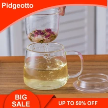 Термостойкие Стеклянные Офисные стаканы для воды с ситечком для чая, Набор чашек с цветами, крышка для чашек с утолщенной ручкой