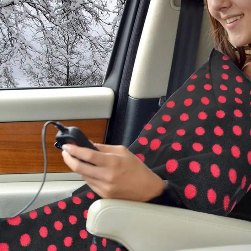 

12v Black Dot Cut Plush Car Heating Blanket Car Travel Blanket High And Low Gear Adjustment For Trucks Travel Camping Car