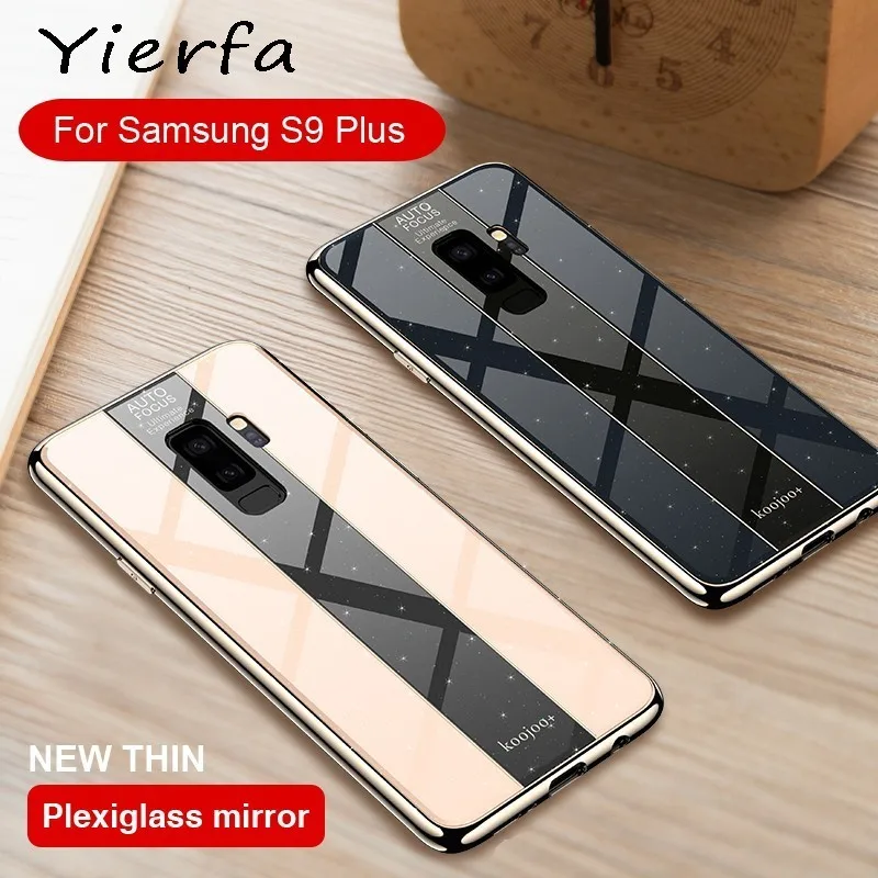 

For Samsung S8 S9 Case Plexi Glass Back Cover Galaxy S8 S9 Plus Electroplating Soft Edge For Samsung Galaxy Note 8 9 Phone Cases