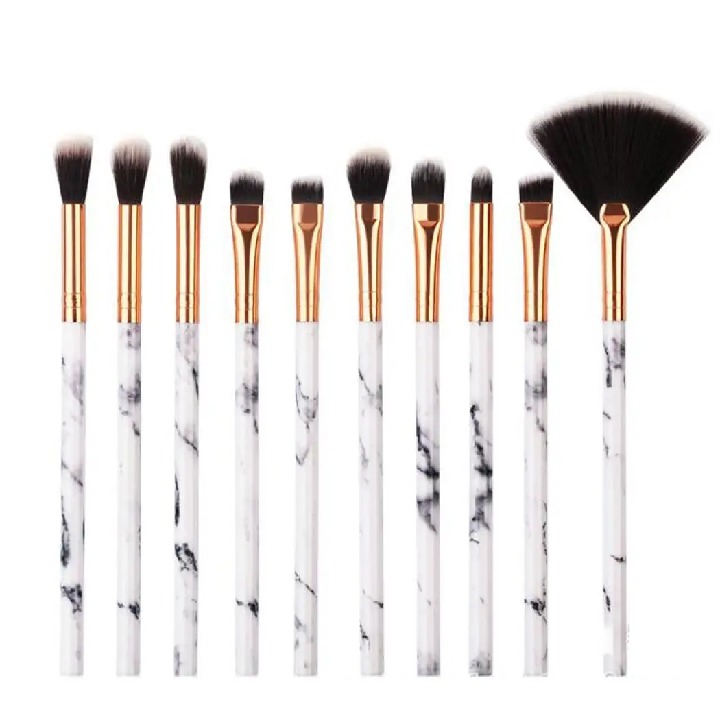 

10 Pcs Eye Makeup Brushes Marbling Nylon Pattern Brush Handles Home General Cosmetic Tools Set As picture