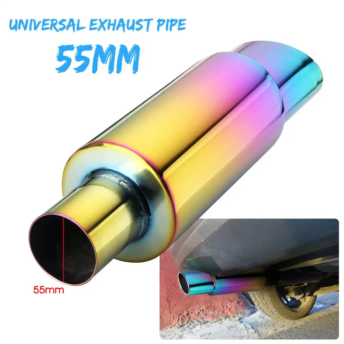 

Universal 55mm Car Exhaust Pipe Muffler Rear Pipe Tail Tube Silencer Stainless Steel 86.5mm Outlet