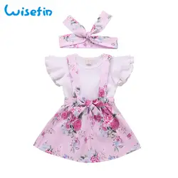 Wisefin/Одежда для маленьких девочек, хлопковая одежда, комплект для малышей, Модный комплект для маленьких девочек, одежда с круглым вырезом