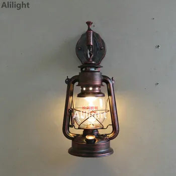 

Antique Bronze Wall Lights Wrought Iron+Glass Vintage Lantern Kerosene Lamp Incandescent Energy Saving Indoor Outdoor Wall Lamps