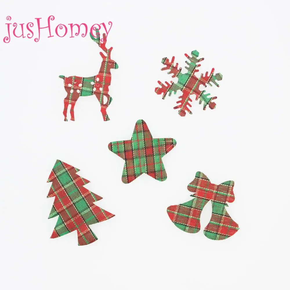 

20 PCS Scottish Check Tartan Fabric Christmas Appliques Reindeer Snowflake Star Xmas Tree Jingle Bell Applique Embellishment