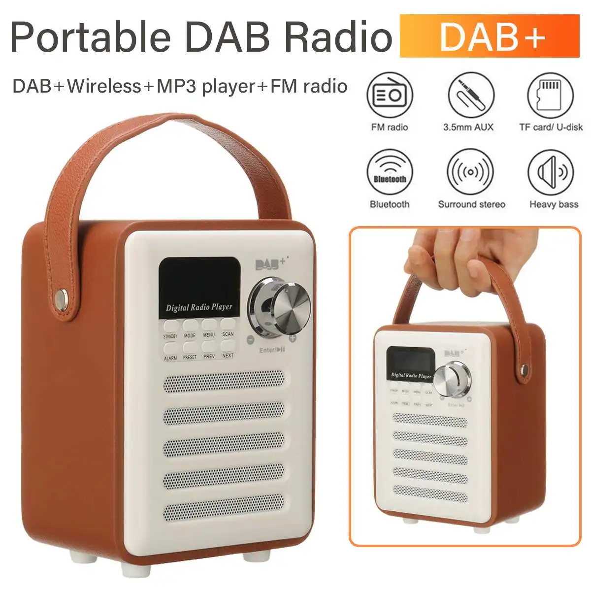 

Portable Wood DAB/DAB+Digital Radio Receiver bluetooth Speaker FM Broadcast TF AUX MP3 Music Player Multi-function DAB Radio