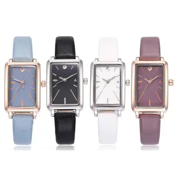 

Women Rectangle Dial relogio feminino Faux Leather Band Fashion No Numbers Quartz Wrist Watch Vestidos Mujer For Lady