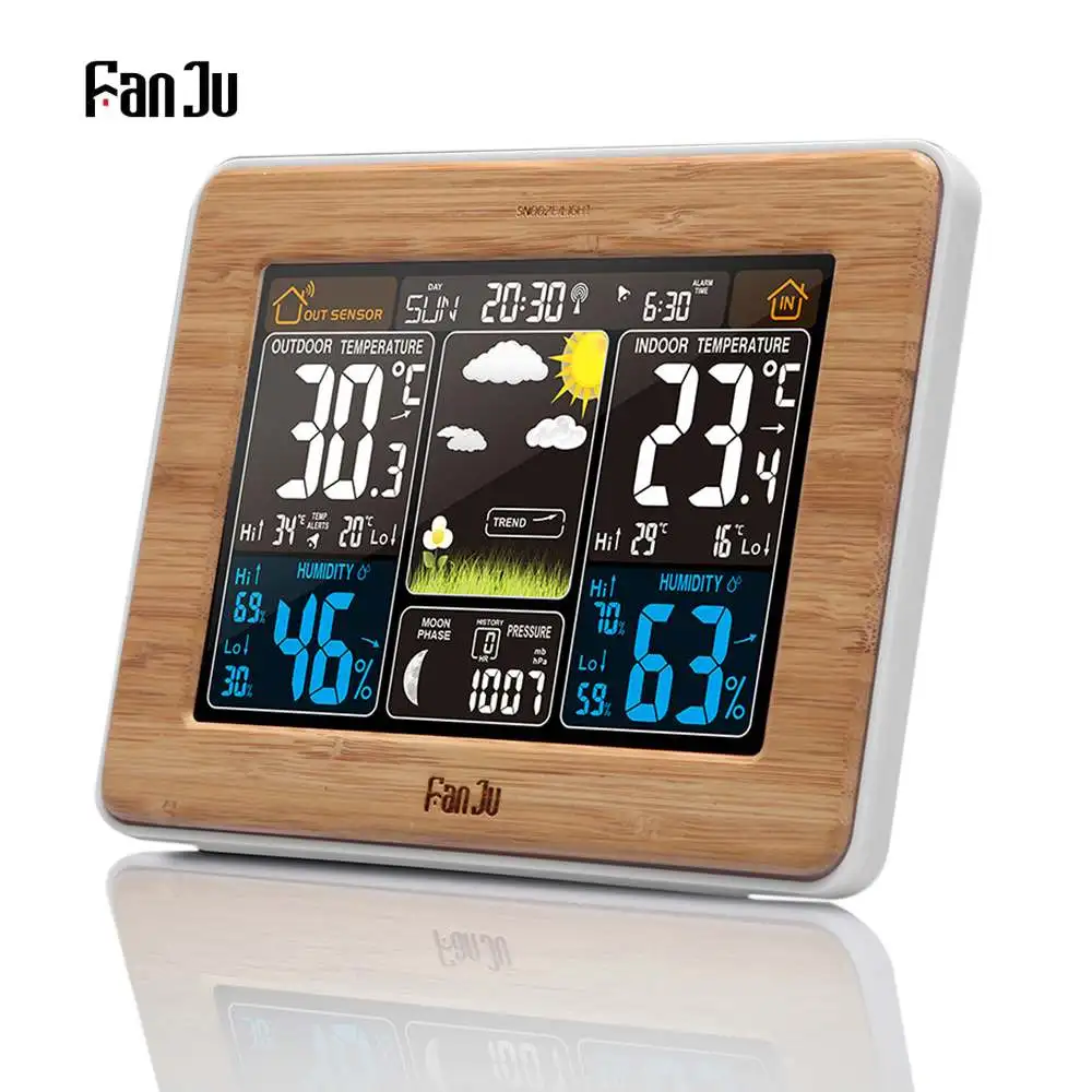 

FanJu FJ3365 EU/US Plug Weather Station Multi-function Digital Clock Temperature Humidity Moon Phase Desk Table LCD Alarm Clock