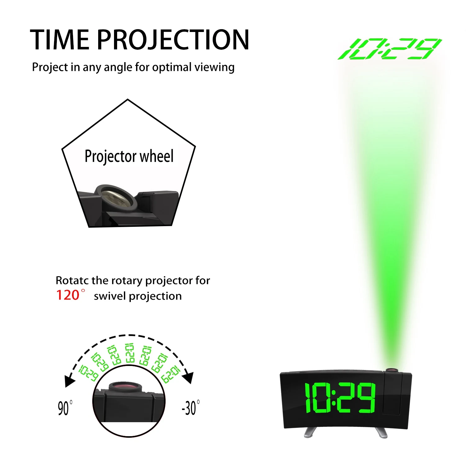Цифровой радио будильник проекция повтора времени светодиодный дисплей Usb кабель для зарядки 180 градусов настольные настенные Fm радио часы