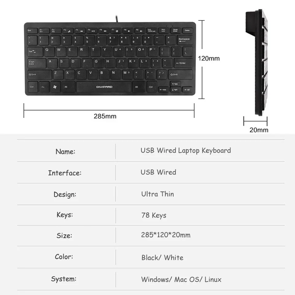Проводная USB клавиатура для ноутбука D510 ультратонкая эргономичная