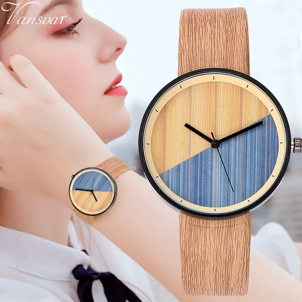 

Vansvar Brand Fashion Women Wood Watch Luxury Leather Imitation Wooden Quartz Watch Female Clock Relogio Feminino Dropshipping