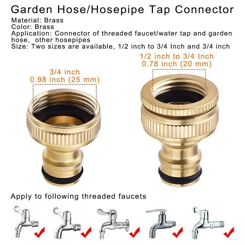 2 шт латунный садовый шланг/Hosepipe соединитель крана 1/2 дюйма и 3/4 в 1 женский